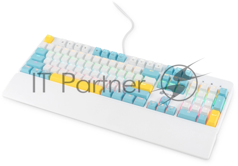 Клавиатура Оклик K951X механическая белый USB Multimedia LED (подставка для запястий) (1901079)