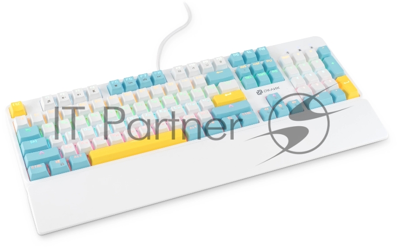 Клавиатура Оклик K951X механическая белый USB Multimedia LED (подставка для запястий) (1901079)