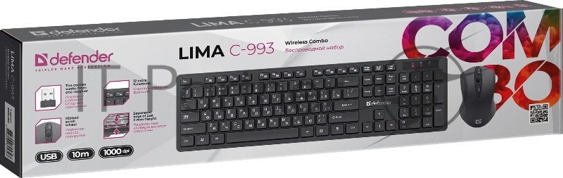Клавиатура + мышка DEFENDER LIMA C-993 RU BLACK 45993