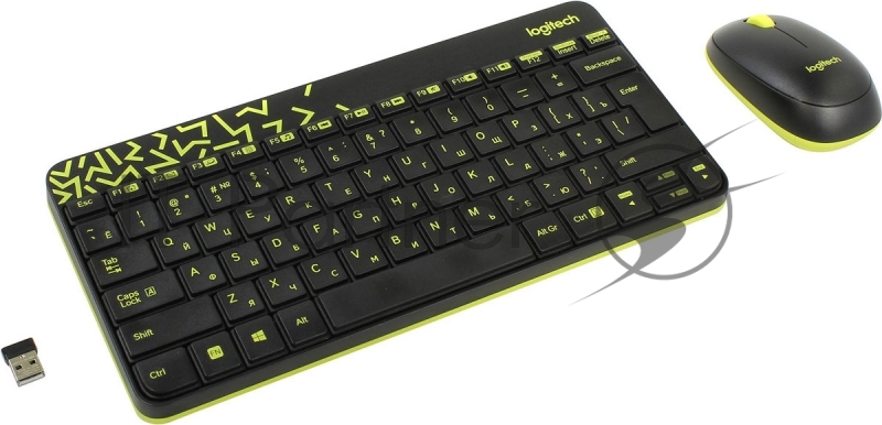 Комплект беспроводной клавиатура+мышь Logitech MK240 Black/Yellow (920-008198)