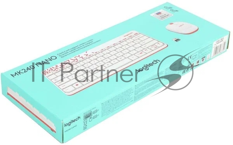 Комплект беспроводной клавиатура+мышь Logitech MK240 White/Red (920-008160)