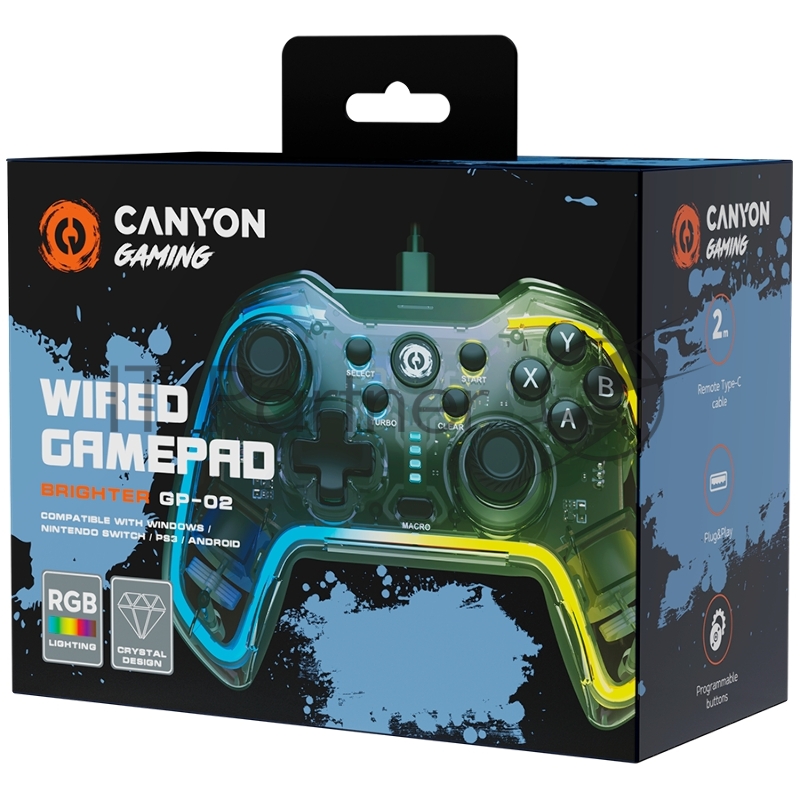 Геймпад CANYON GP-02, Wired gamepad for Windows/PS3/Android media box/android tv set/Nintendo Switch, 2M cable, 152*110*55mm, 215g