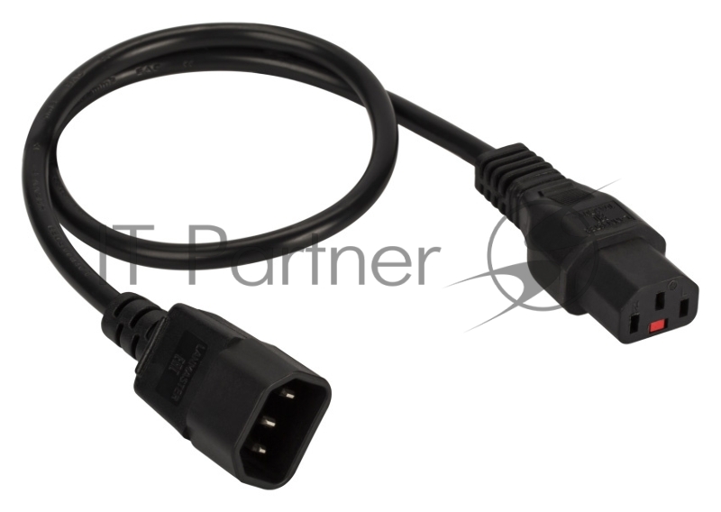 Шнур питания с блокировкой C13-C14, 3х0.75, 220В, 10А, черный, 0.5 метра