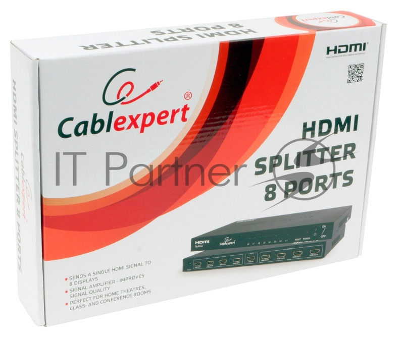 Разветвитель HDMI Cablexpert DSP-8PH4-03, HD19F/8x19F, 1 компьютер => 8 мониторов, Full-HD, 3D, 1.4v, каскадируемый