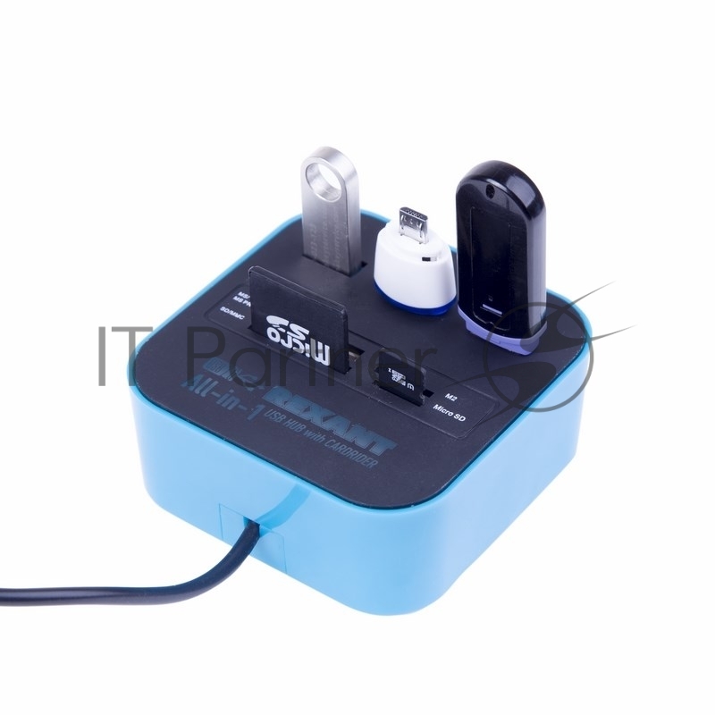 Разветвитель USB на 3 порта+картридер (все в одном) черный REXANT