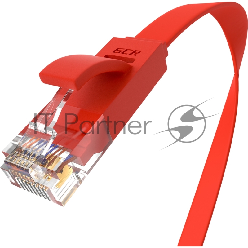 Патч-корд GCR PROF плоский прямой 1.0m, UTP медь кат.6, красный, 30 AWG, ethernet high speed 10 Гбит/с, RJ45, T568B, GCR-53083
