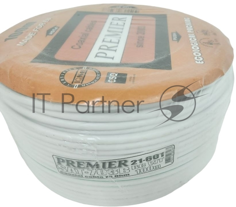 Кабель Premier SAT-703B BC WT 100м. белый (21-601 100)