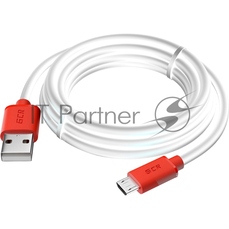 GCR Кабель 3.0m MicroUSB, белый, красные коннекторы, быстрая зарядка, 28/24 AWG, GCR-53218