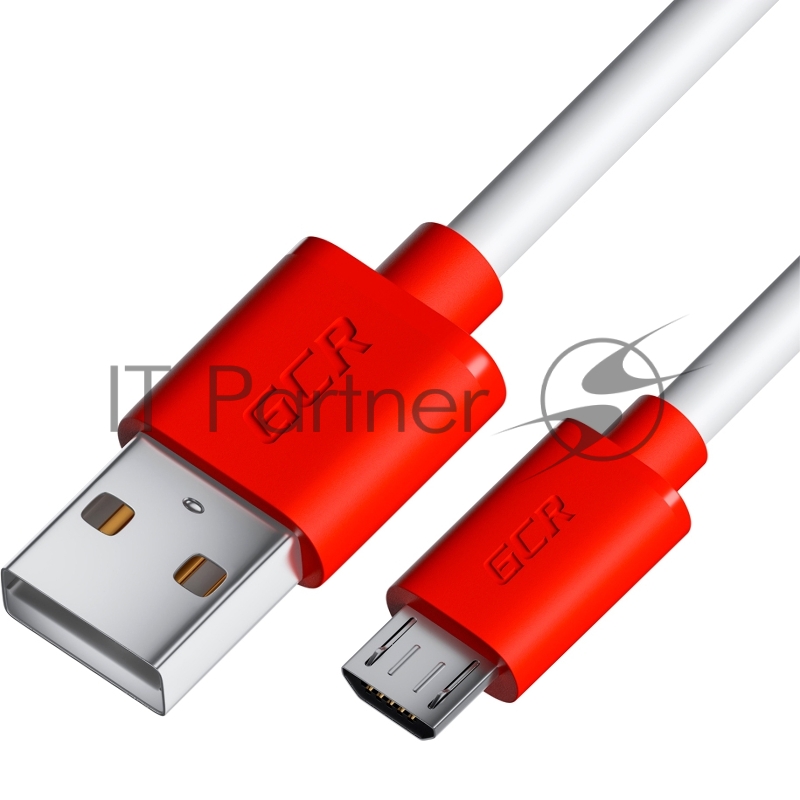 GCR Кабель 3.0m MicroUSB, белый, красные коннекторы, быстрая зарядка, 28/24 AWG, GCR-53218