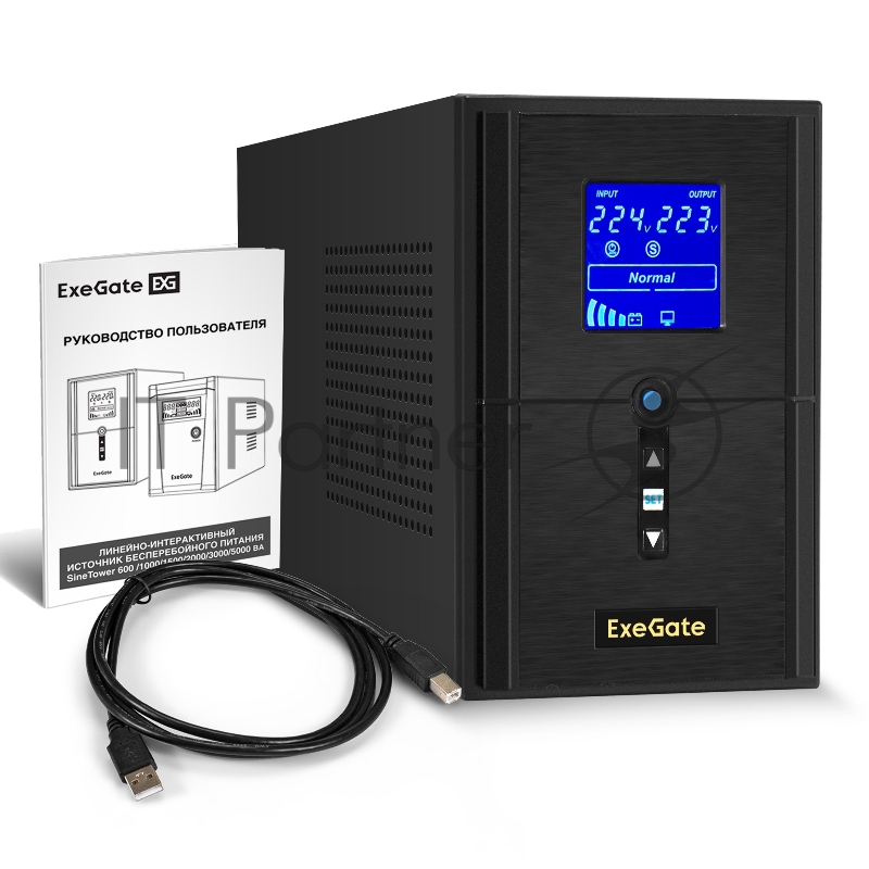 ИБП (инвертор, синус, для котла) ExeGate SineTower SN-1000.LCD.AVR.2SH.1C13.USB <1000VA/800W, чистая синусоида, LCD дисплей, AVR, 2*Schuko+1*C13, USB, линейно-интерактивный, Black>