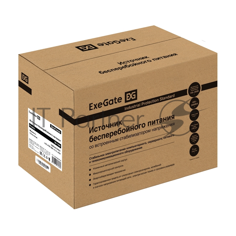 ИБП (инвертор, синус, для котла) ExeGate SineTower SN-1500.LCD.AVR.2SH.1C13.USB <1500VA/1200W, чистая синусоида, LCD дисплей, AVR, 2*Schuko+1*C13, USB, линейно-интерактивный, Black>