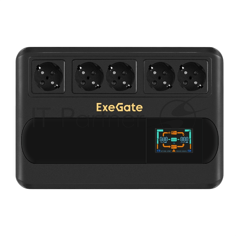 ИБП ExeGate NEO Smart BU-600.LCD.AVR.5SH <600VA/360W, цветной LCD-дисплей, AVR, 5*Schuko, Black>