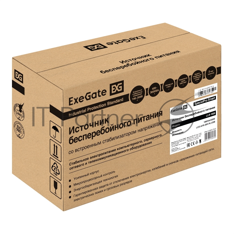 ИБП ExeGate SpecialPro Smart LLB-1000.LCD.AVR.2SH.RJ.USB <1000VA/550W, LCD, AVR, 2*Schuko,RJ45/11,USB, Black>
