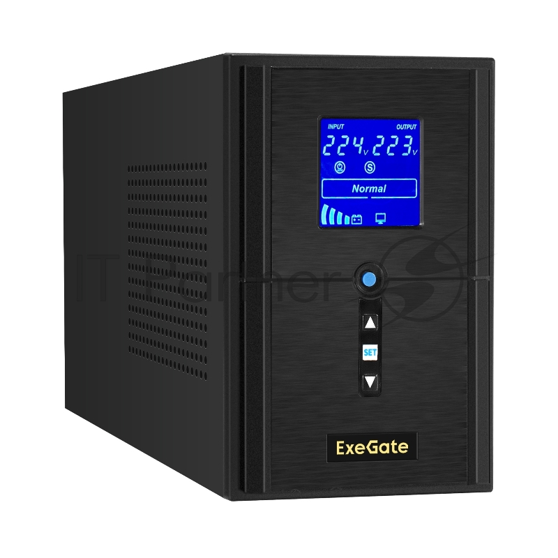 ИБП (инвертор, синус, для котла) ExeGate SineTower SZ-1500.LCD.AVR.2SH.1C13.USB <1500VA/1200W, чистая синусоида, LCD дисплей, AVR, 2*Schuko+1*C13, USB, линейно-интерактивный, внешняя батарея 24В до 200Ач, Black>