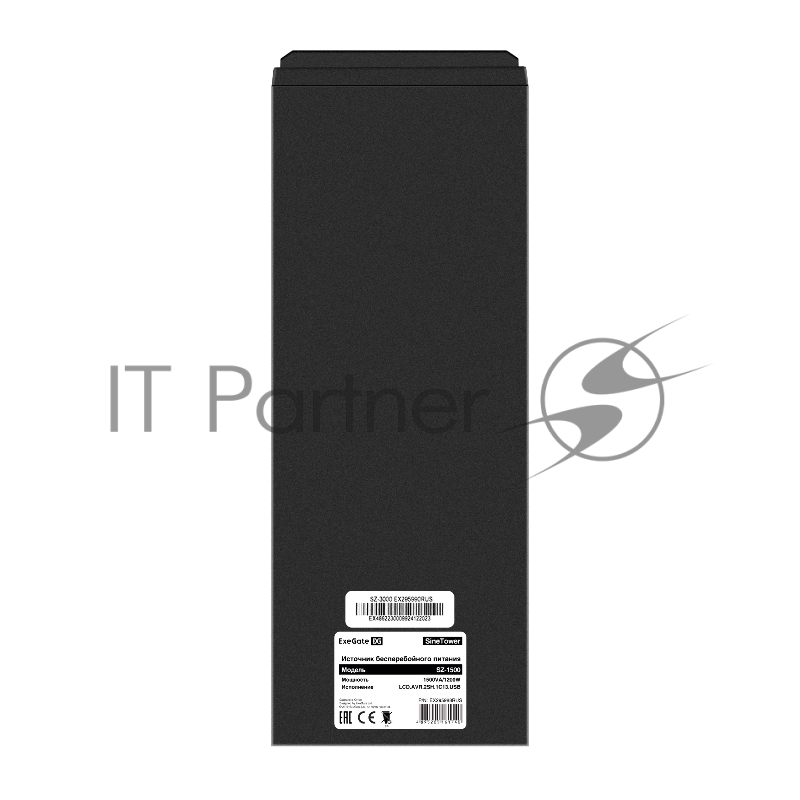 ИБП (инвертор, синус, для котла) ExeGate SineTower SZ-1500.LCD.AVR.2SH.1C13.USB <1500VA/1200W, чистая синусоида, LCD дисплей, AVR, 2*Schuko+1*C13, USB, линейно-интерактивный, внешняя батарея 24В до 200Ач, Black>