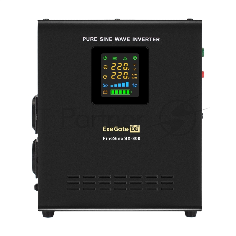 Комплект ИБП EX295996RUS + батарея 33Aч EX282974RUS 1шт (инвертор, синус, для котла, настенный) ExeGate FineSine SX-800.LCD.AVR.2SH <800VA/500W, чистая синусоида, цветной LCD-дисплей, AVR, 2*Schuko, линейно-интерактивный, крепление настенное/универса