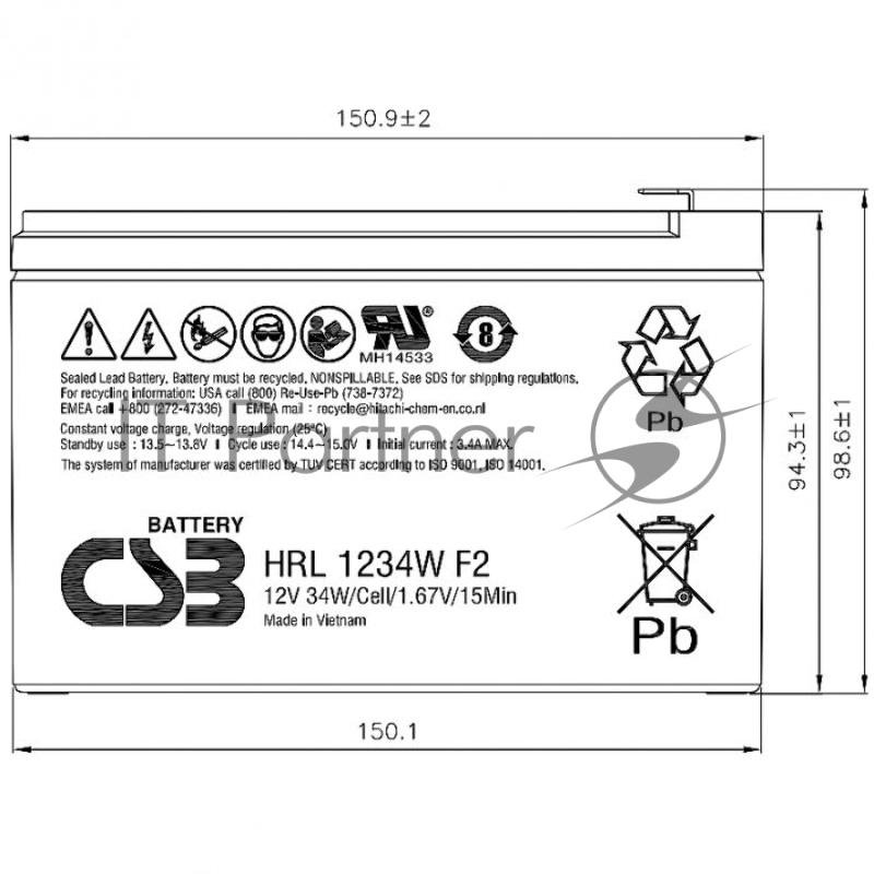 Батарея для ИБП CSB HRL1234W 12В 34Ач