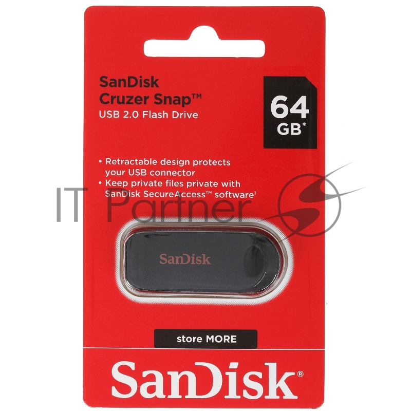 Флеш накопитель 64GB SanDisk CZ62 Cruzer Snap, USB 2.0, Black