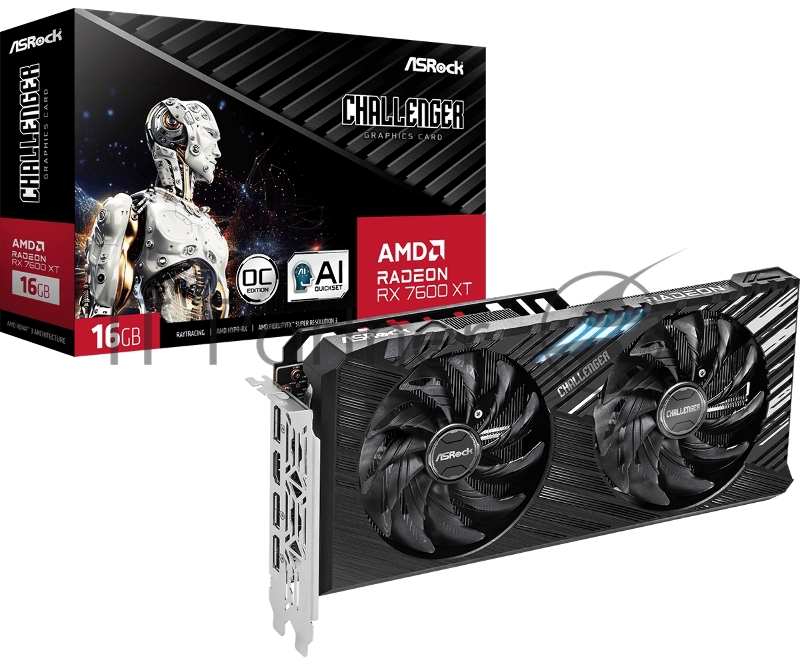 Видеокарта Asrock PCI-E 4.0 RX7600XT CL 16GO AMD Radeon RX 7600XT 16Gb 128bit GDDR6 2470/18000 HDMIx1 DPx3 HDCP Ret