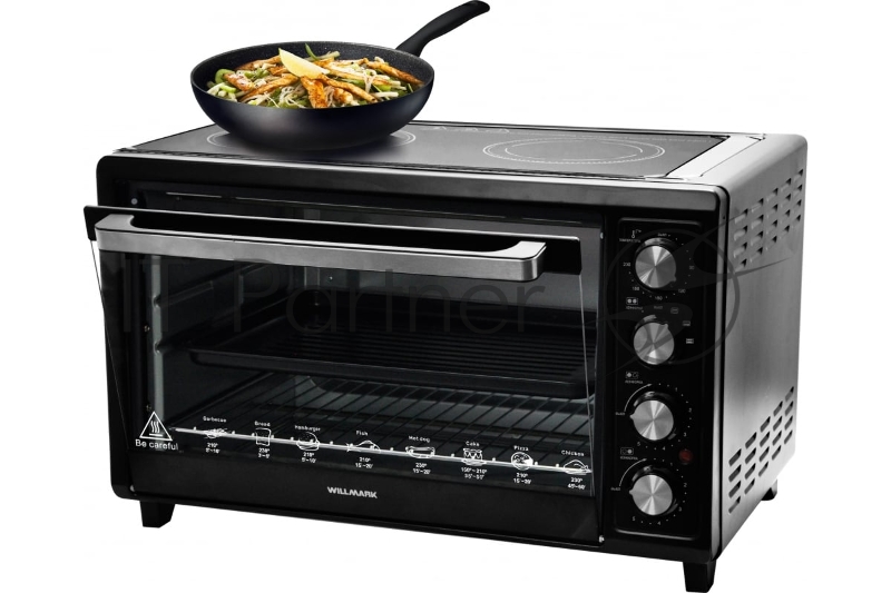 Мини-печь WILLMARK WCO-5082B (50л, 2 конфорки стеклокерамика, термостат, лампа,противень, черная)