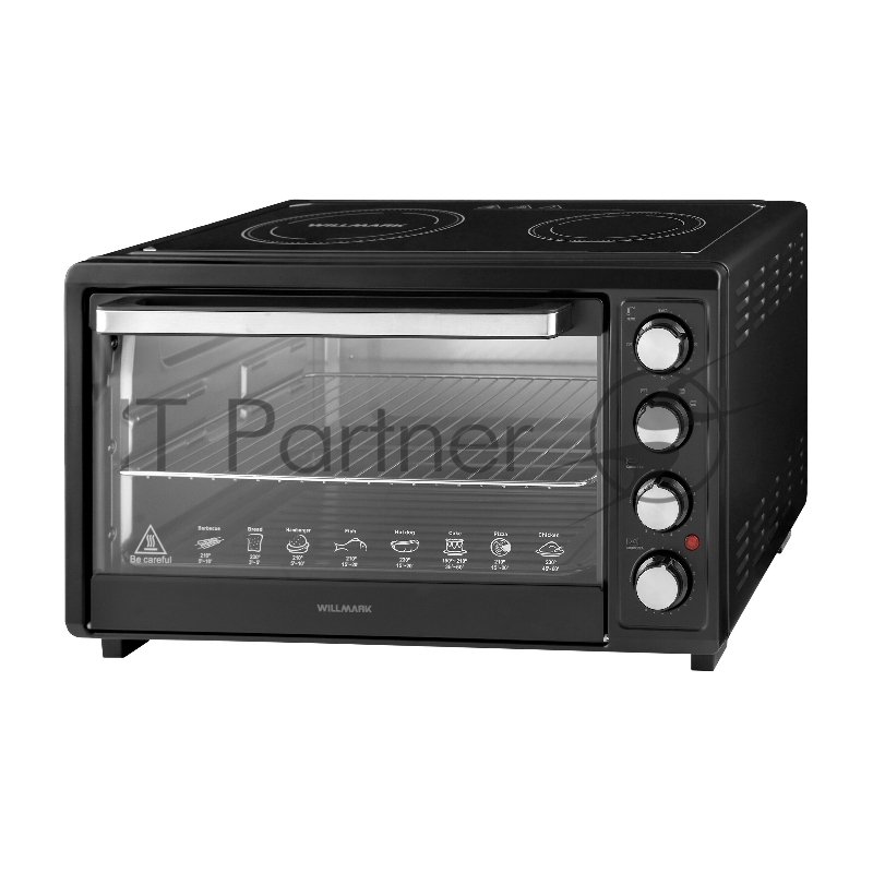 Мини-печь WILLMARK WCO-5082B (50л, 2 конфорки стеклокерамика, термостат, лампа,противень, черная)