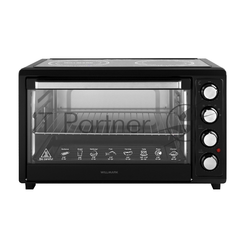Мини-печь WILLMARK WCO-5082B (50л, 2 конфорки стеклокерамика, термостат, лампа,противень, черная)