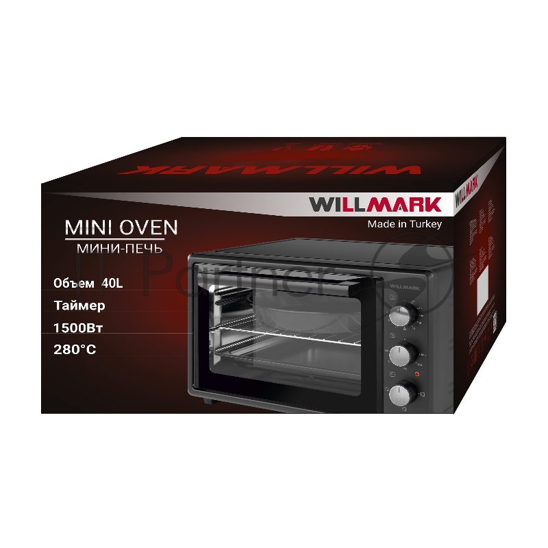Духовка электрическая WILLMARK WOF-405BL (40л,эмал.внутр.поверх,лампа,т черн., 1400Вт)