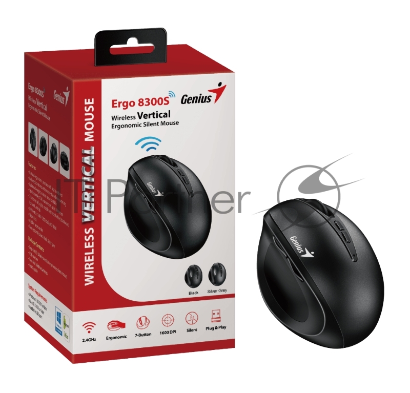 Мышь беспроводная Ergo 8300S черная (black), вертикальная эргономичная бесшумная мышь с подставкой для большого пальца