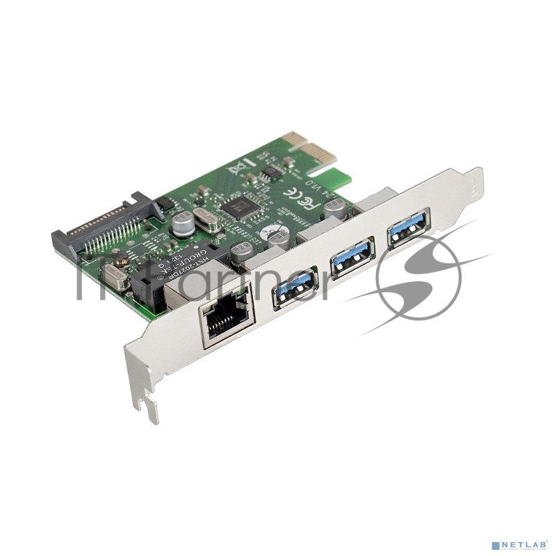 Контроллер сетевой ExeGate EXE-361 PCI-E 2.0, 3*USB3.0 ext + LAN UTP 1000Mbps, раз.доп.пит.OEM)