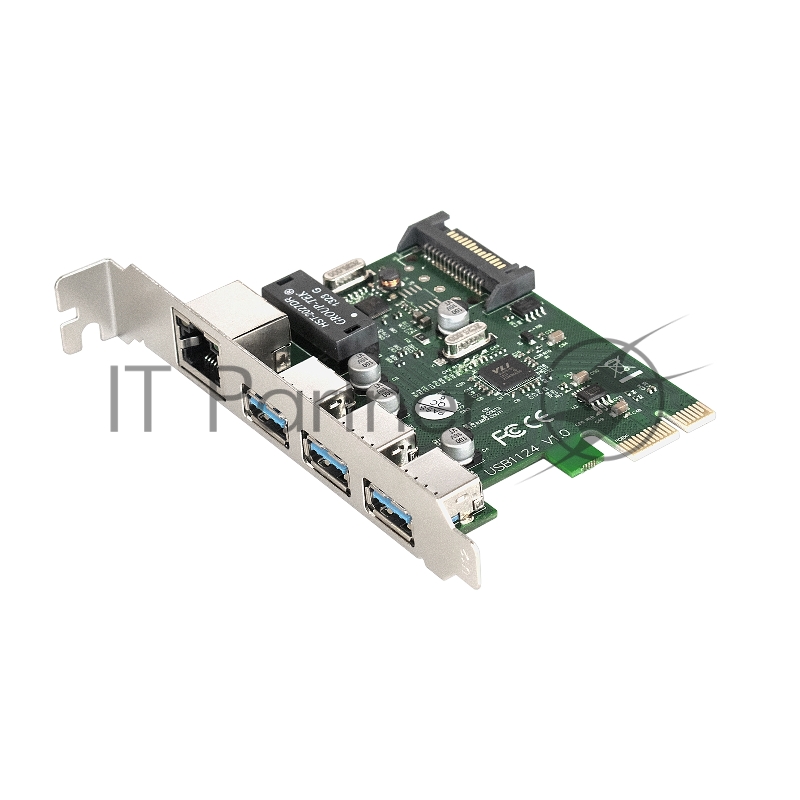 Контроллер сетевой ExeGate EXE-361 PCI-E 2.0, 3*USB3.0 ext + LAN UTP 1000Mbps, раз.доп.пит.OEM)