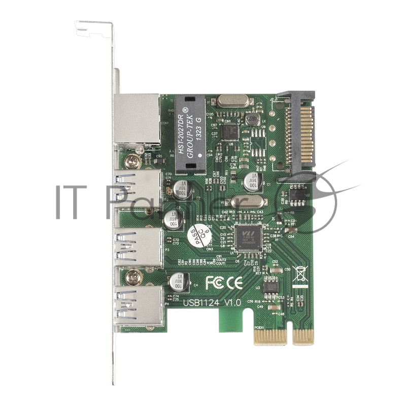 Контроллер сетевой ExeGate EXE-361 PCI-E 2.0, 3*USB3.0 ext + LAN UTP 1000Mbps, раз.доп.пит.OEM)