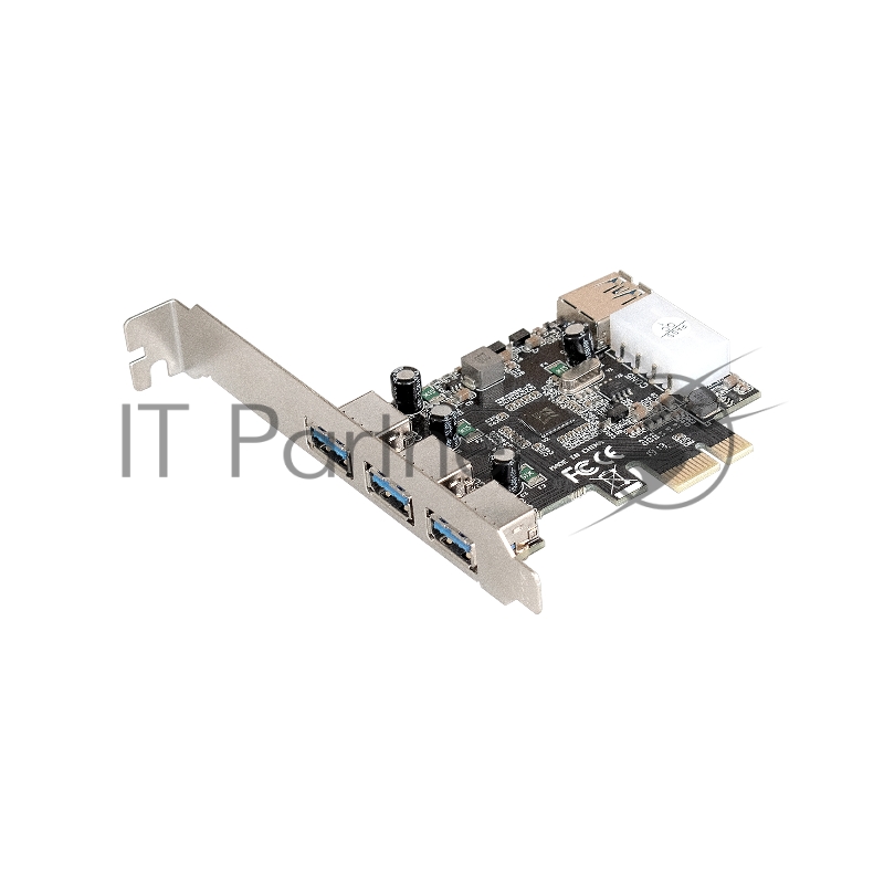 Контроллер ExeGate EXE-367 PCI-E 2.0, 3*USB3.0 ext + 1*USB3.0 int, разъем доп.питания (OEM)