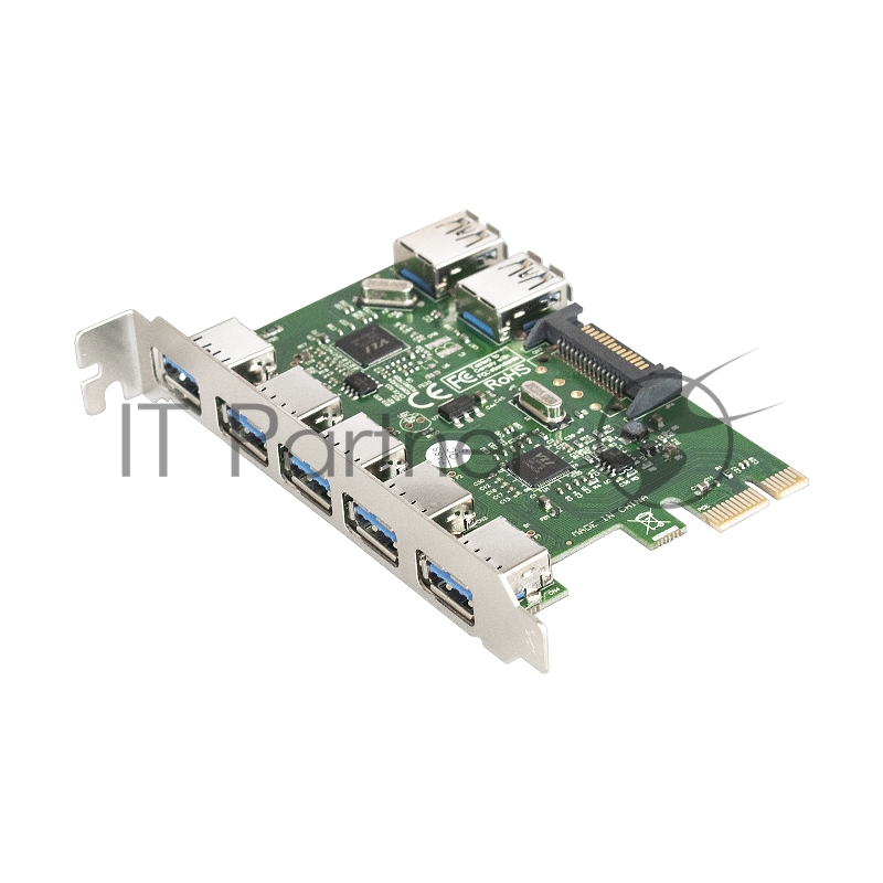 Контроллер ExeGate EXE-317 PCI-E 2.0, 5*USB3.0 ext + 2*USB3.0 int, разъем доп.питания (OEM)