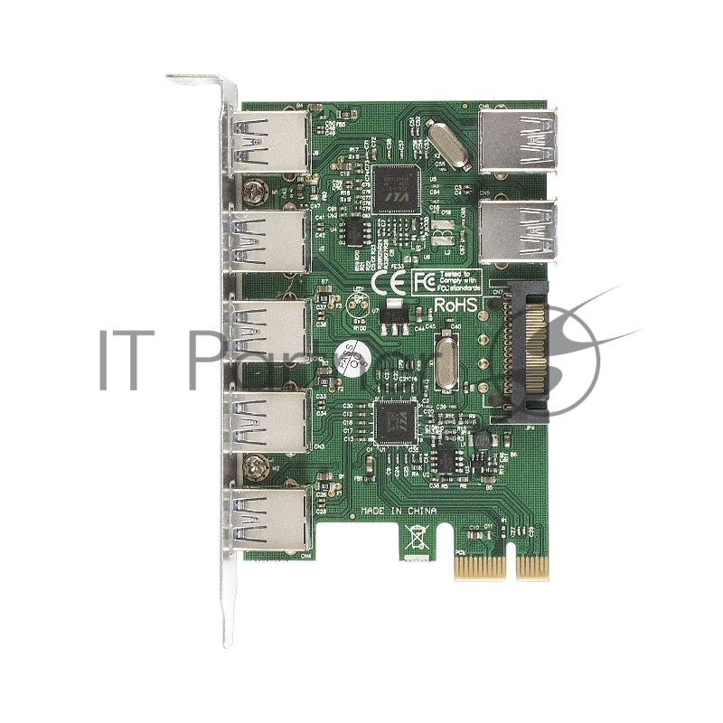 Контроллер ExeGate EXE-317 PCI-E 2.0, 5*USB3.0 ext + 2*USB3.0 int, разъем доп.питания (OEM)