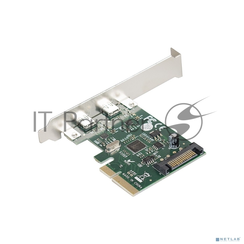 Контроллер ExeGate EXE-313 PCI-Ex4, 2*USB3.1 Type-C ext, разъем доп.питания (OEM)