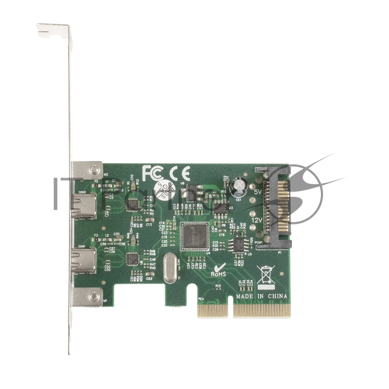 Контроллер ExeGate EXE-313 PCI-Ex4, 2*USB3.1 Type-C ext, разъем доп.питания (OEM)