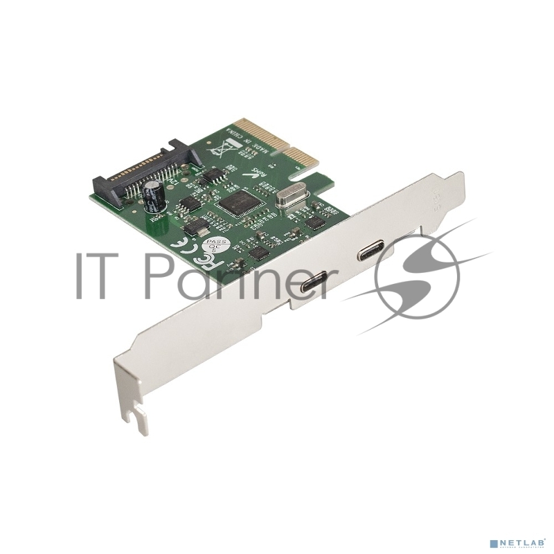 Контроллер ExeGate EXE-313 PCI-Ex4, 2*USB3.1 Type-C ext, разъем доп.питания (OEM)
