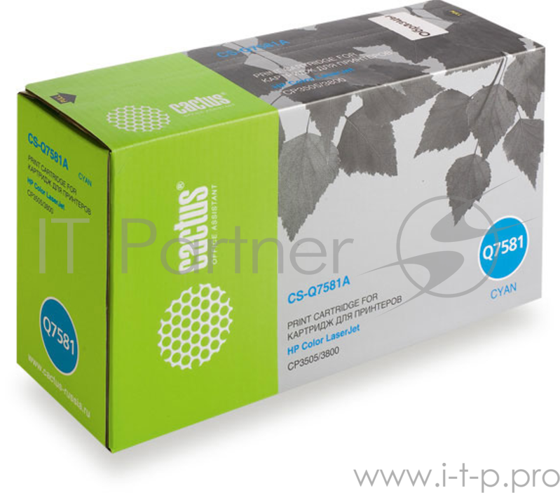 Тонер Картридж Cactus CS-Q7581A голубой для HP CLJ CP3505/3800 (6000стр.)