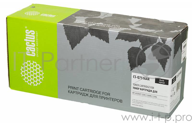 Тонер Картридж Cactus CS-Q7516AR черный для HP LJ 5200/5200N/5200L (12000стр.)