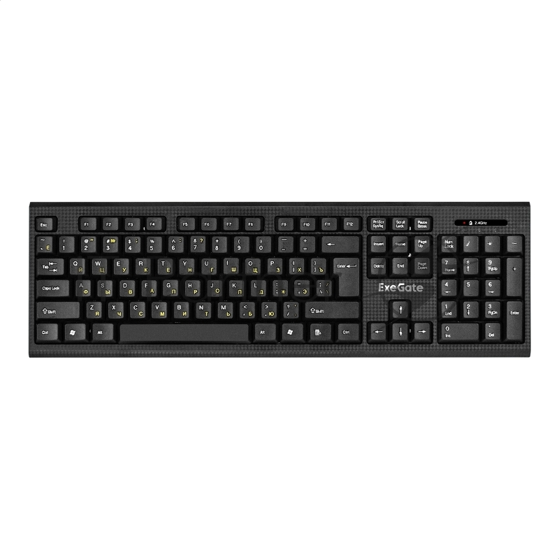 Комплект беспроводной ExeGate Professional Standard Combo MK280 (клавиатура полноразмерная влагозащищенная 104кл. + мышь оптическая 1000dpi, 3 кнопки и колесо прокрутки USB, радиоканал 2,4 ГГц, радиус действия до 10м, черный, Color Box)