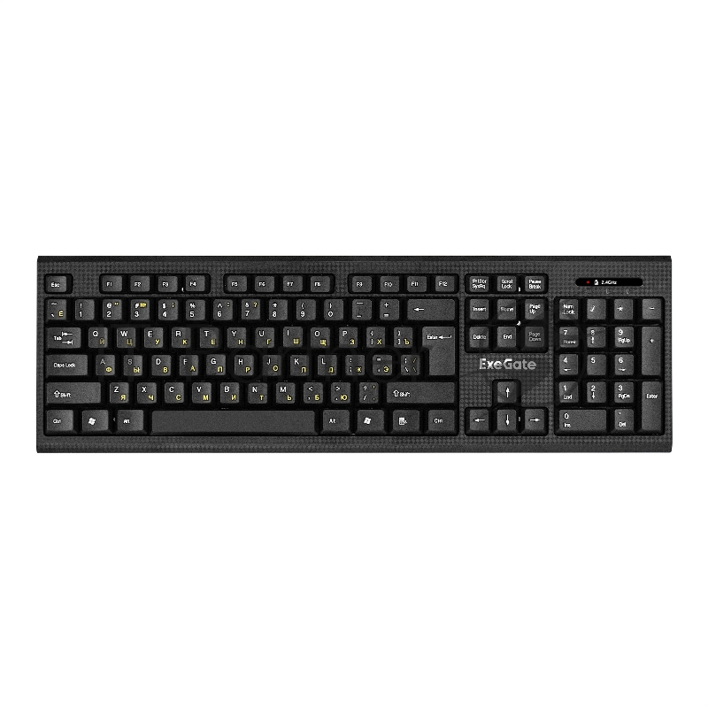 Комплект беспроводной ExeGate Professional Standard Combo MK280 (клавиатура полноразмерная влагозащищенная 104кл. + мышь оптическая 1000dpi, 3 кнопки и колесо прокрутки USB, радиоканал 2,4 ГГц, радиус действия до 10м, черный, Color Box)