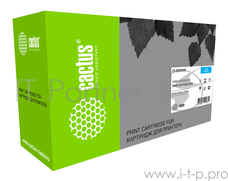 Тонер Картридж Cactus CS-Q5951AV голубой (10000стр.) для HP LJ 4700