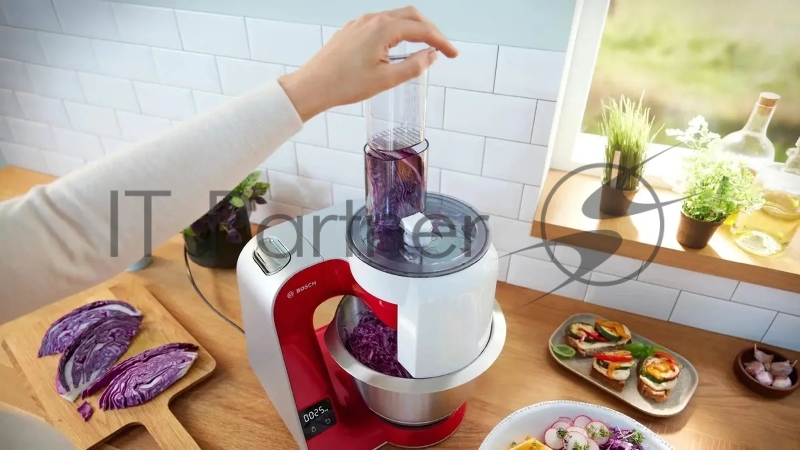 Кухонная машина Bosch MUM5X720 планетар.вращ. 1000Вт красный/серый