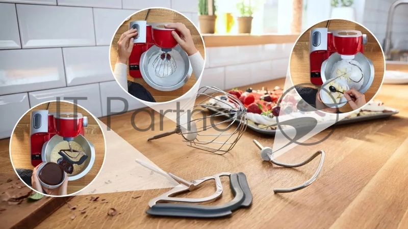 Кухонная машина Bosch MUM5X720 планетар.вращ. 1000Вт красный/серый