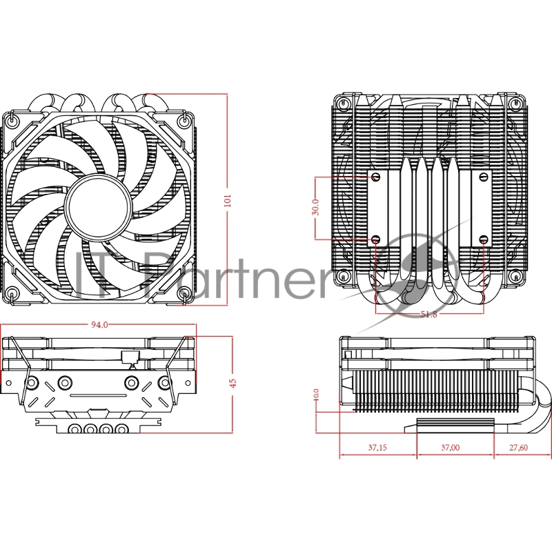 Вентилятор для процессора ID-COOLING IS-40X-V3 Socket AM4/AM5/115x/1200/1700, 92mm, 2800rpm, 35.2 дБ, 95W, PWM 4-pin, Al-Cu (IS-40X-V3 WHITE)