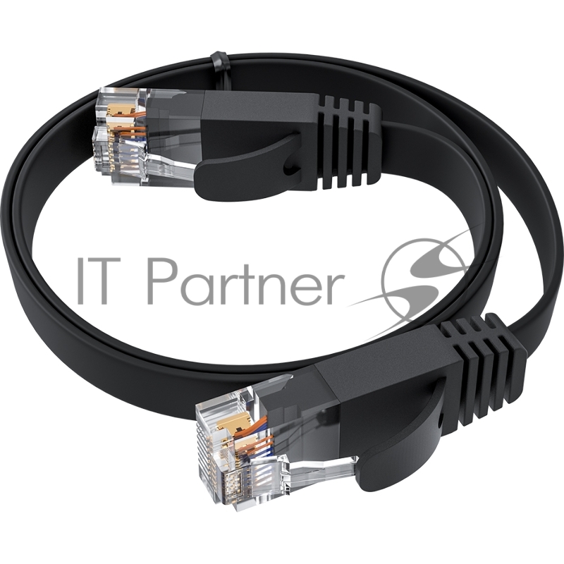 Патч-корд GCR PROF плоский прямой 2.0m, UTP медь кат.6, черный, 30 AWG, ethernet high speed 10 Гбит/с, RJ45, T568B, GCR-52861