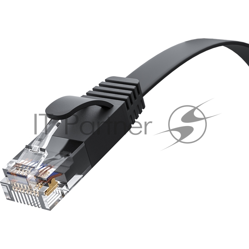Патч-корд GCR PROF плоский прямой 2.0m, UTP медь кат.6, черный, 30 AWG, ethernet high speed 10 Гбит/с, RJ45, T568B, GCR-52861