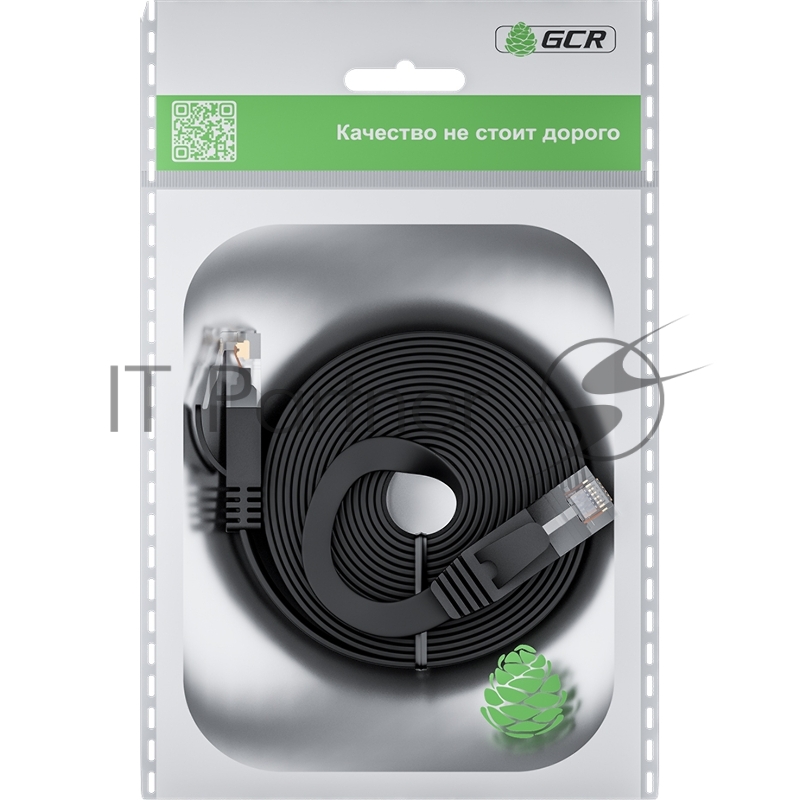 Патч-корд GCR PROF плоский прямой 2.0m, UTP медь кат.6, черный, 30 AWG, ethernet high speed 10 Гбит/с, RJ45, T568B, GCR-52861
