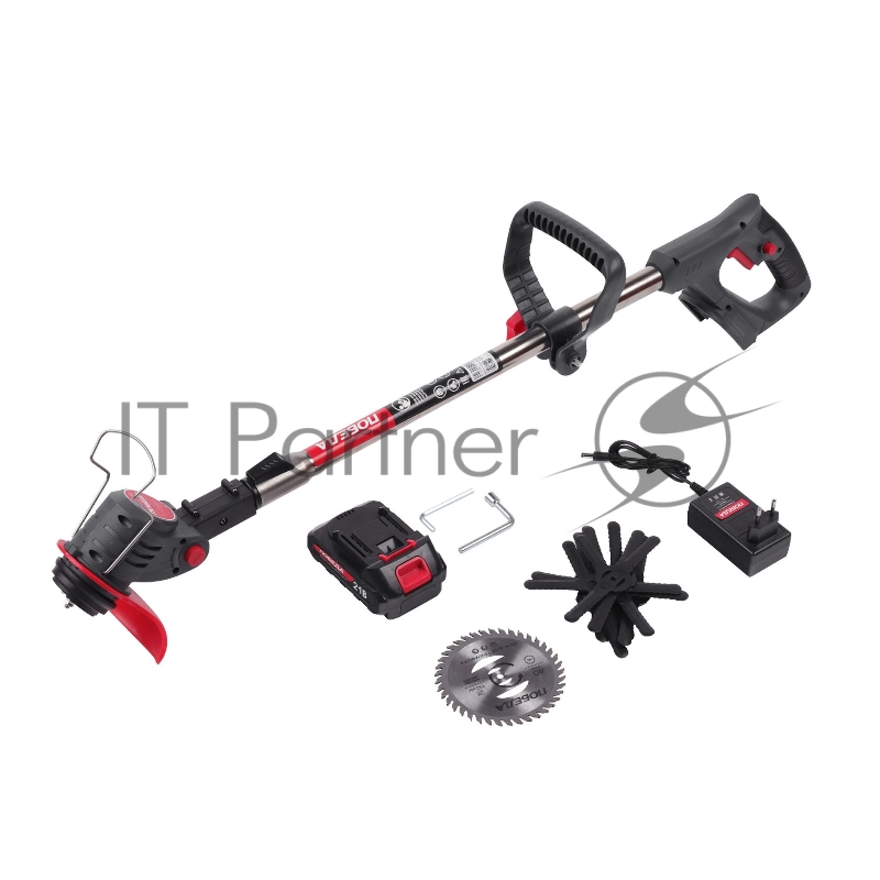 Триммер аккумуляторный Победа ТА 200, 20/21В, с 1 акб 1,5Ач и зу, макс 145мм, пластик. ножи(10шт)+ мет. диск 40Т, телескоп