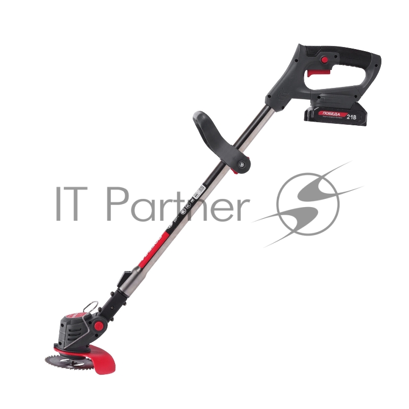 Триммер аккумуляторный Победа ТА 202, 20/21В, с 2 акб 1,5Ач и зу, макс 145мм, пластик. ножи(10шт)+ мет. диск 40Т, телескоп